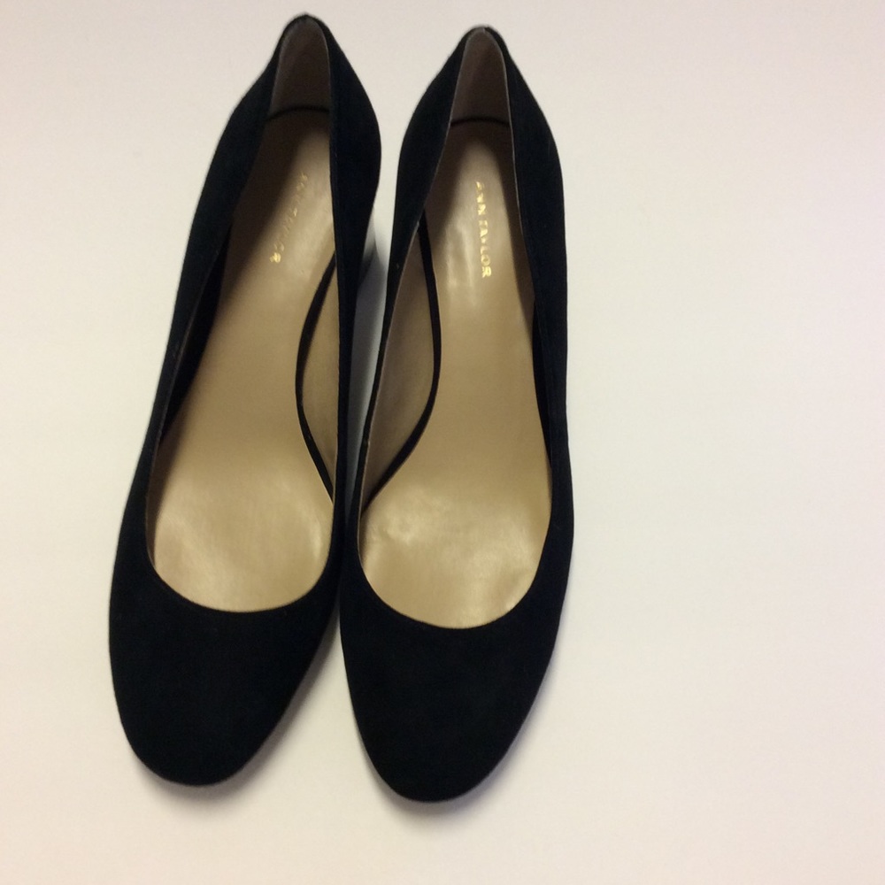 ANN TAYLOR Black Suede Pumps Leopard Block Heel - Picture 3 of 7